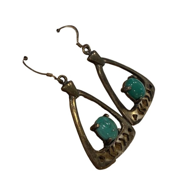 Sterling Silver Variscite Native Style Handmade Dangle Pierced Earrings - Picture 6 of 10